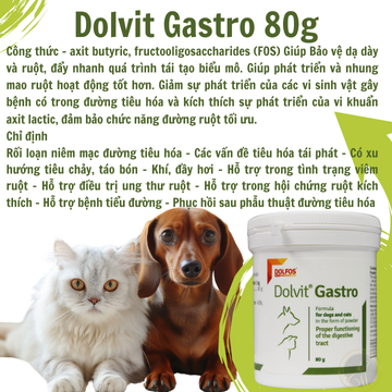  DOLVIT GASTRO 80G - Bảo vệ và đẩy nhanh quá trình tái tạo biểu mô dạ dày và ruột Chó Mèo
